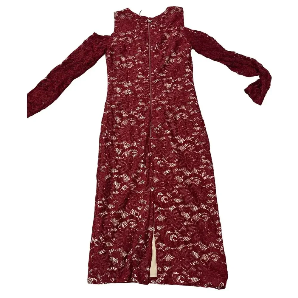 NWT Alice + Olivia Womens 12 Laila Cold Shoulder Floral Lace Sheath Dress Party - Picture 7 of 12
